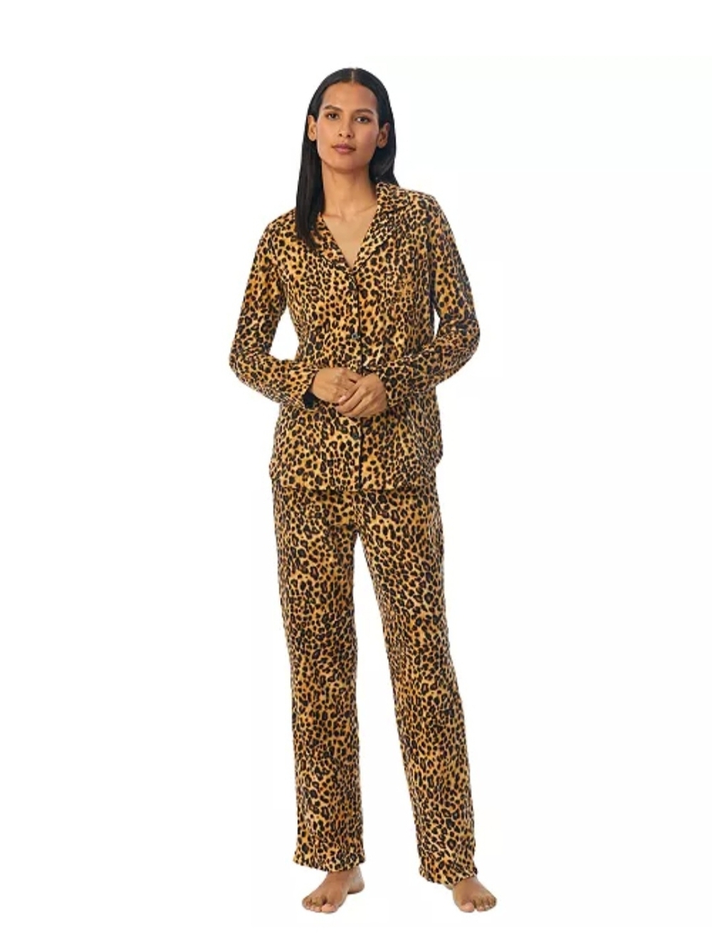 New Lauren Ralph Lauren Leopard Print Fleece Pajama Set Womens Size M Soft Cozy